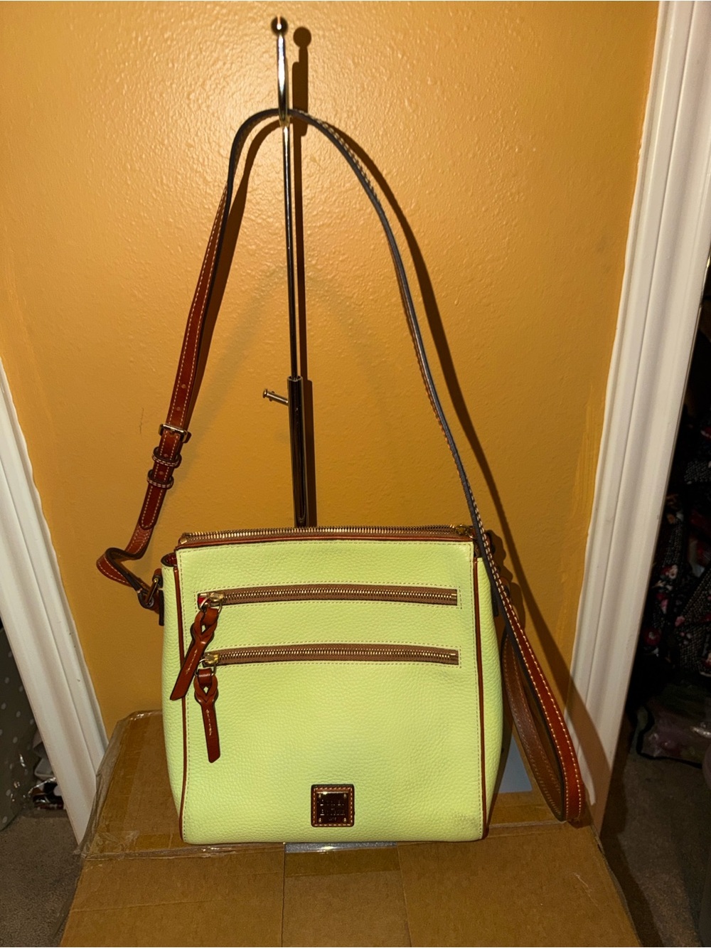 Leather Women's Crossbody Bag with Red Lining